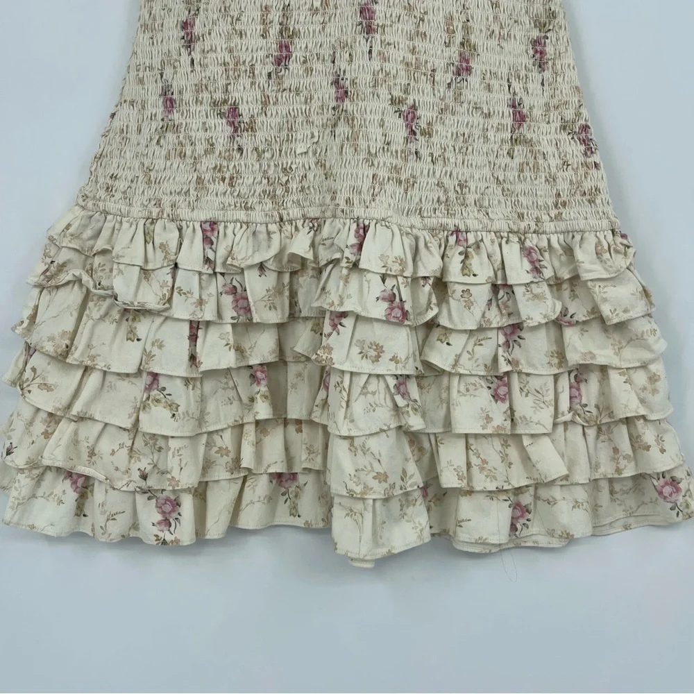 LoveShackFancy Radia Smocked Cotton Delicate Floral Print Mini Dress Size S - Picture 5 of 7